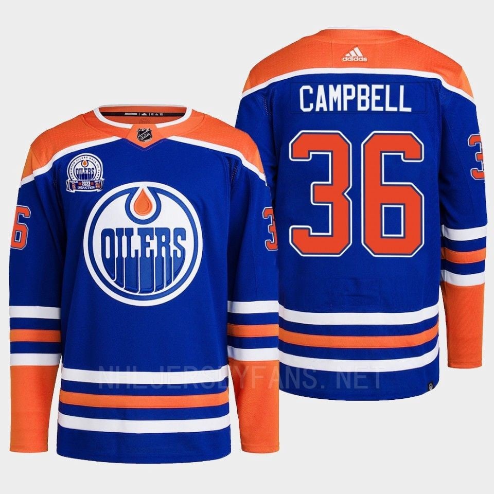 Edmonton Oilers Jack Campbell 36 Royal Primegreen Lee Ryan Hall Of Fame Patch 2022 NHL Jersey Men's
