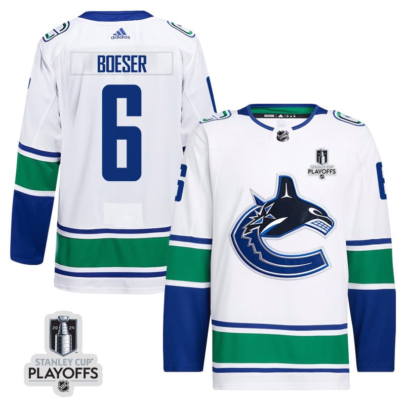 Brock Boeser 6 Vancouver Canucks 2024 Playoffs Patch Away White NHL Jersey Men's