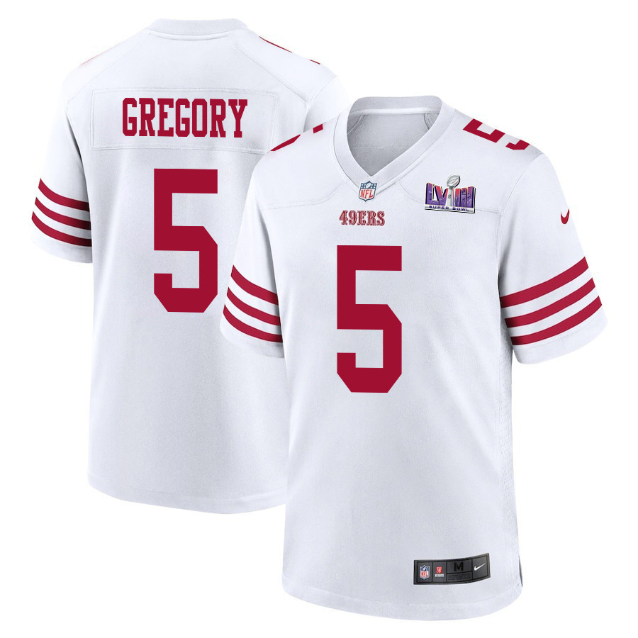 Randy Gregory 5 San Francisco 49ers Super Bowl LVIII Patch Game White NFL Jersey Men's