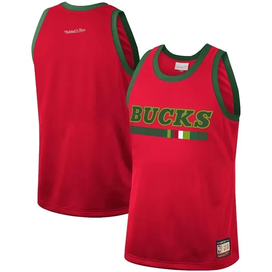 Milwaukee Bucks Mitchell Ness Hardwood Classics Team Heritage Fashion Red NBA Jersey Men's