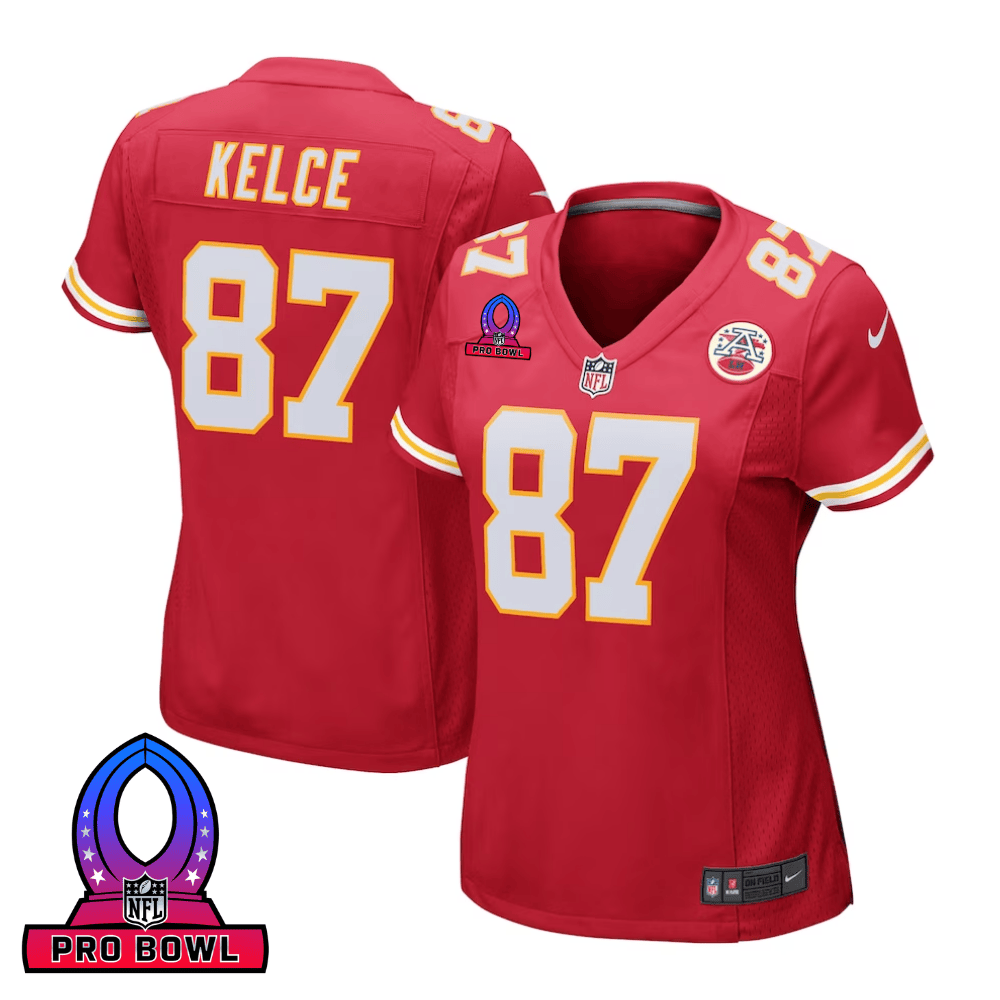 Travis Kelce 87 Kansas City Chiefs 2025 Pro Bowl Patch Game Red NFL Jersey Women's