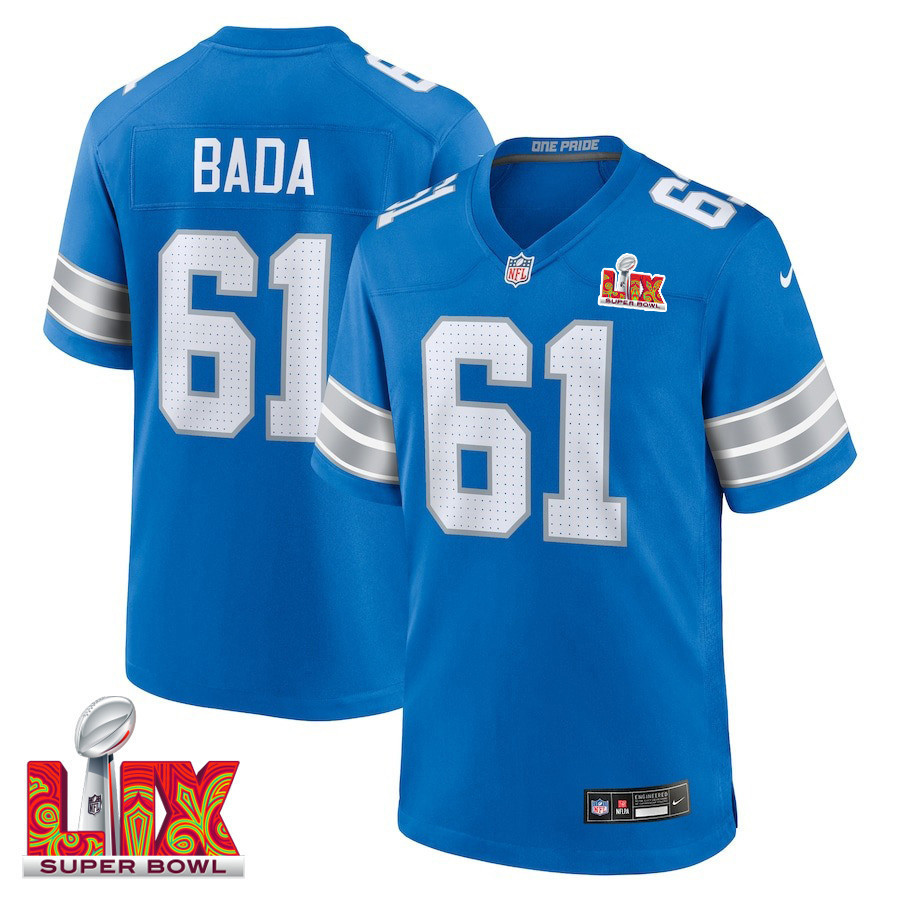David Bada #61 Detroit Lions Super Bowl LIX Blue NFL Jersey Men's
