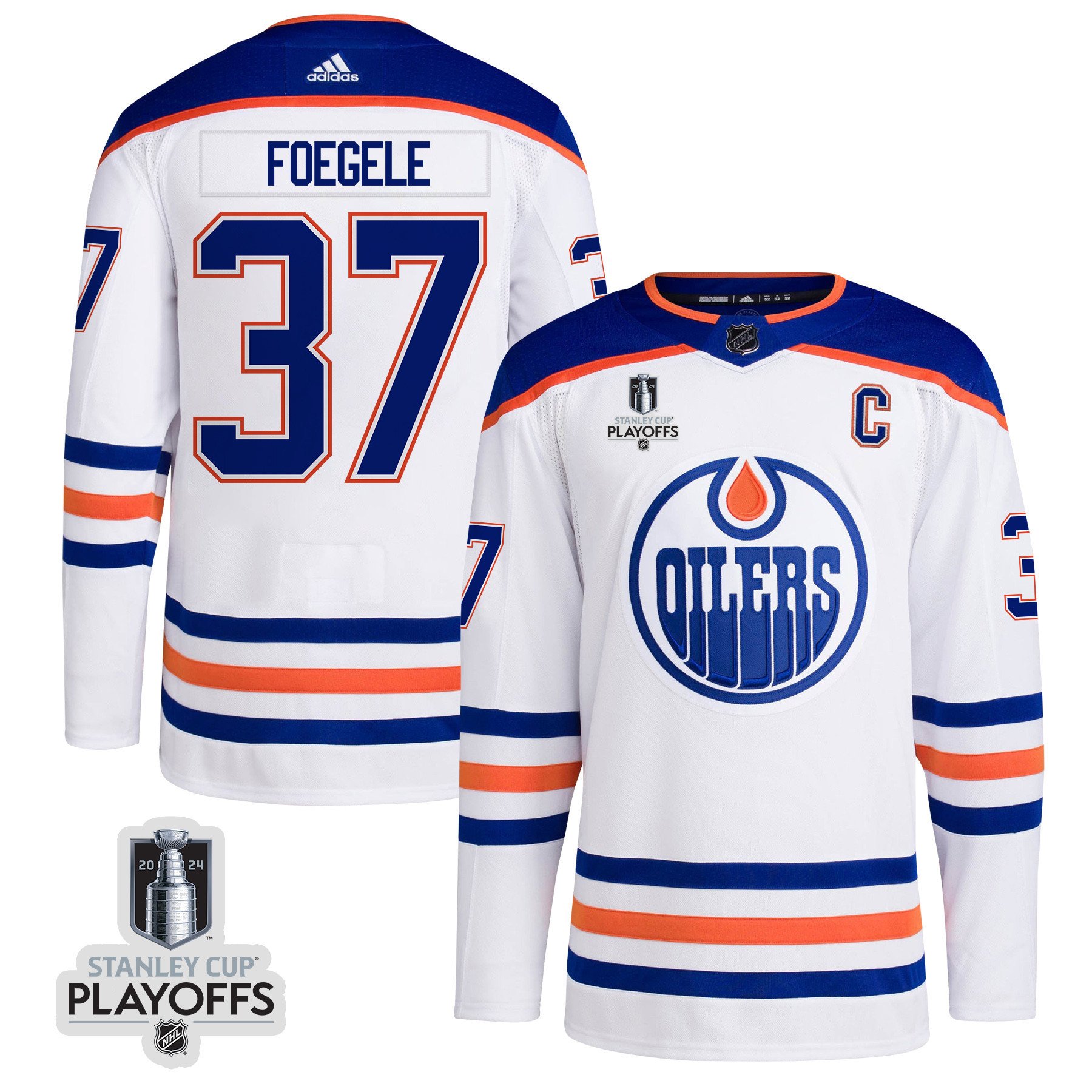 Warren Foegele 37 Edmonton Oilers 2024 Playoffs Patch Away White NHL Jersey Men's