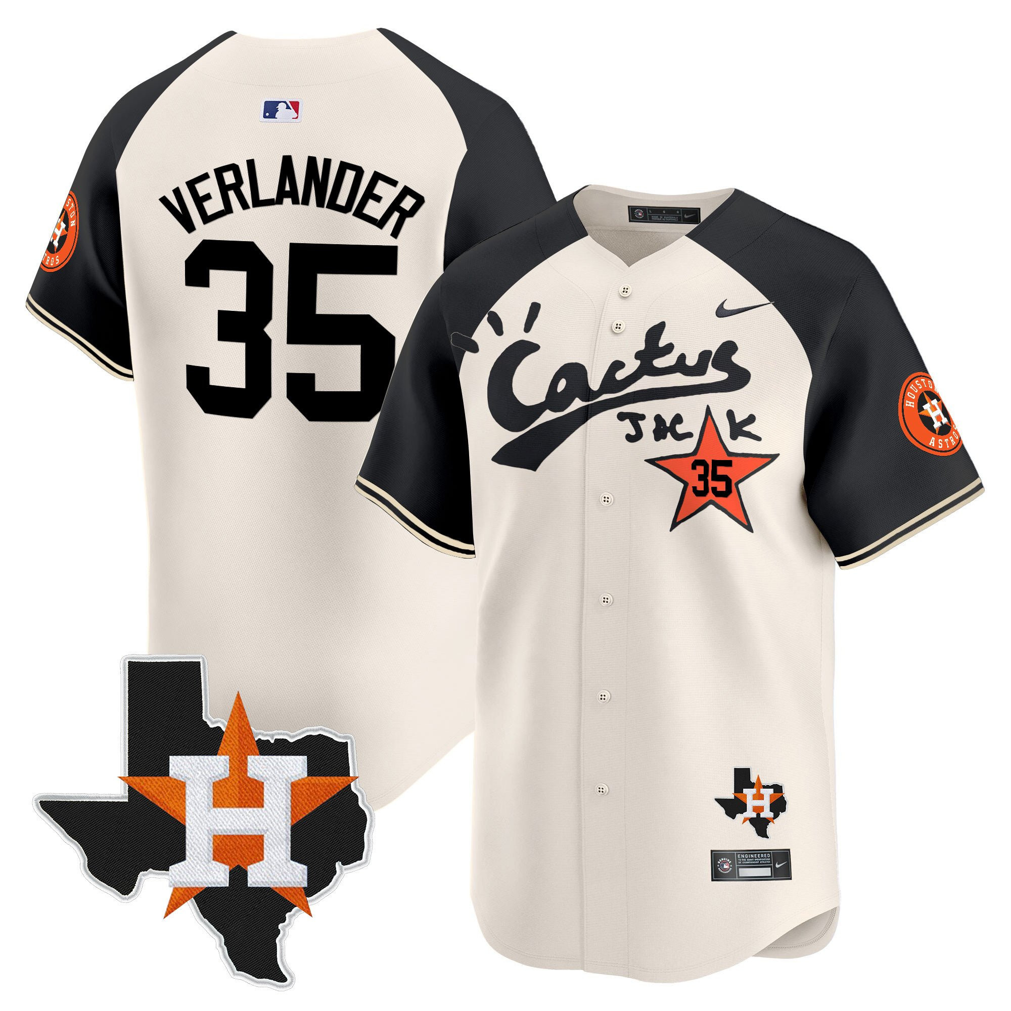 Justin Verlander 35 Houston Astros Cactus Jack Houston Patch Limited Cream Alternate MLB Jersey Men's