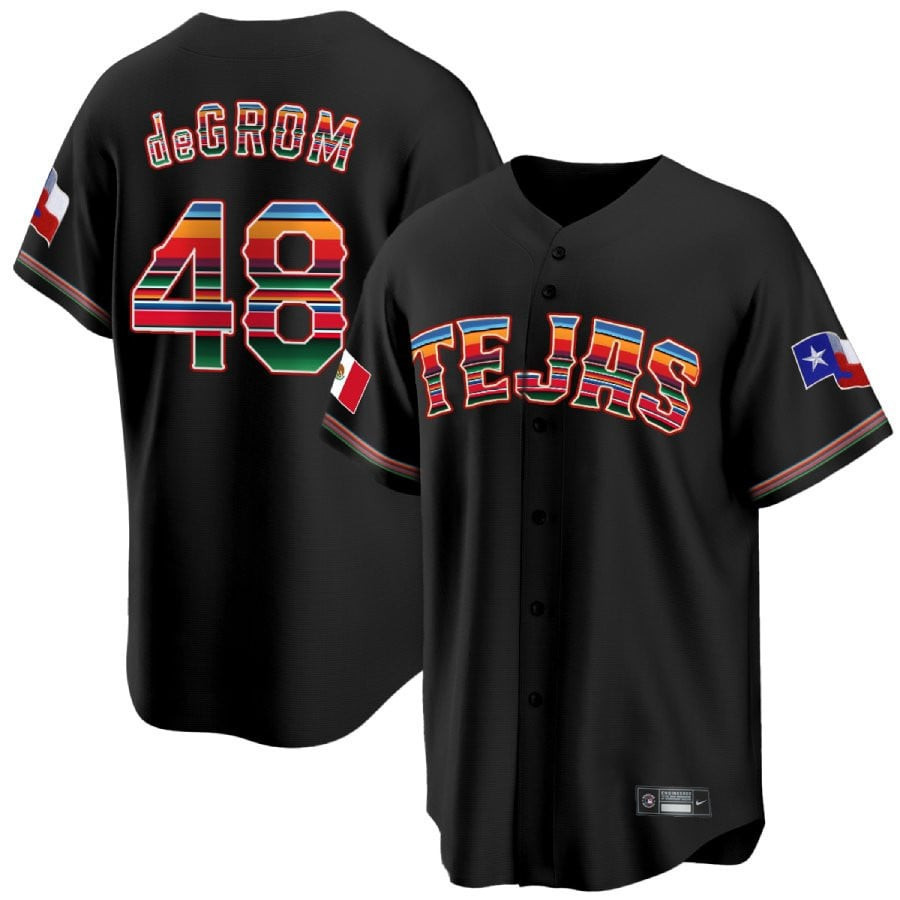 Jacob Degrom 48 Texas Rangers Mexican Collection Black MLB Jersey Men's