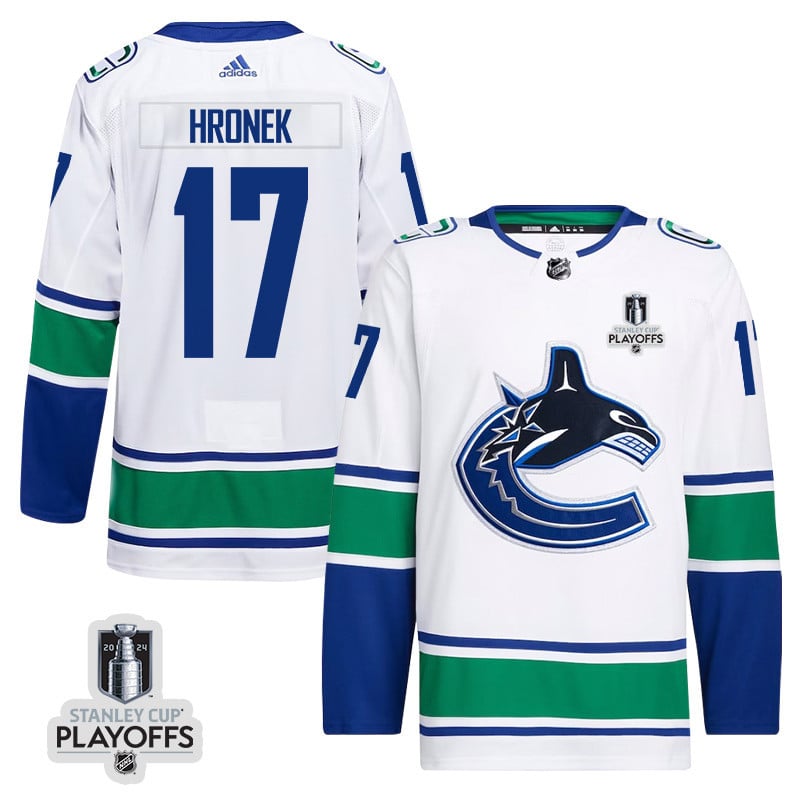 Filip Hronek 17 Vancouver Canucks 2024 Playoffs Patch Away White NHL Jersey Men's