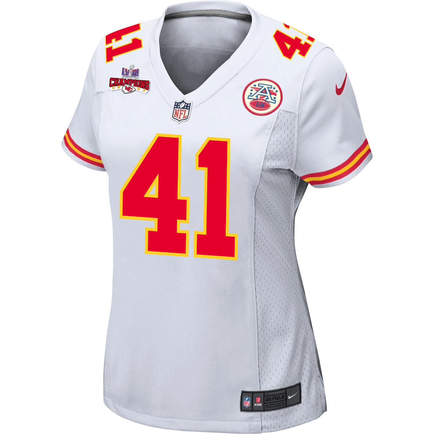 James Winchester 41 Kansas City Chiefs Super Bowl LVIII Champions 4 Stars Patch Game White NFL Jersey Women's