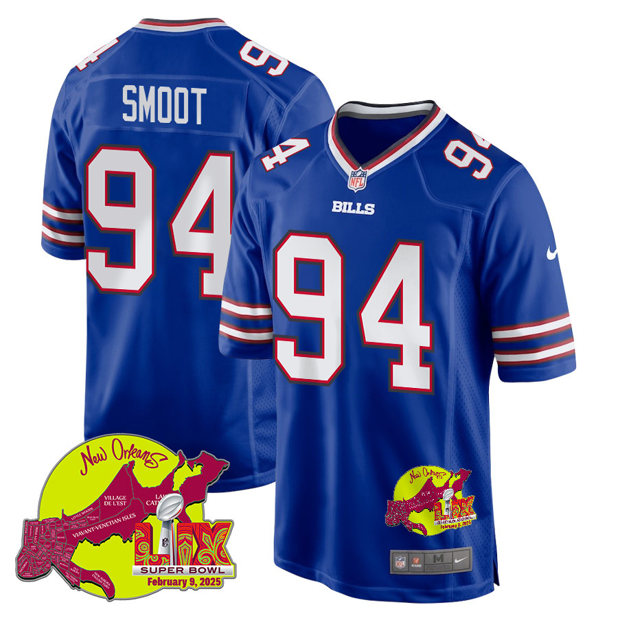 Dawuane Smoot 94 Buffalo Bills Super Bowl LIX New Orleans Patch Game Royal NFL Jersey Men's