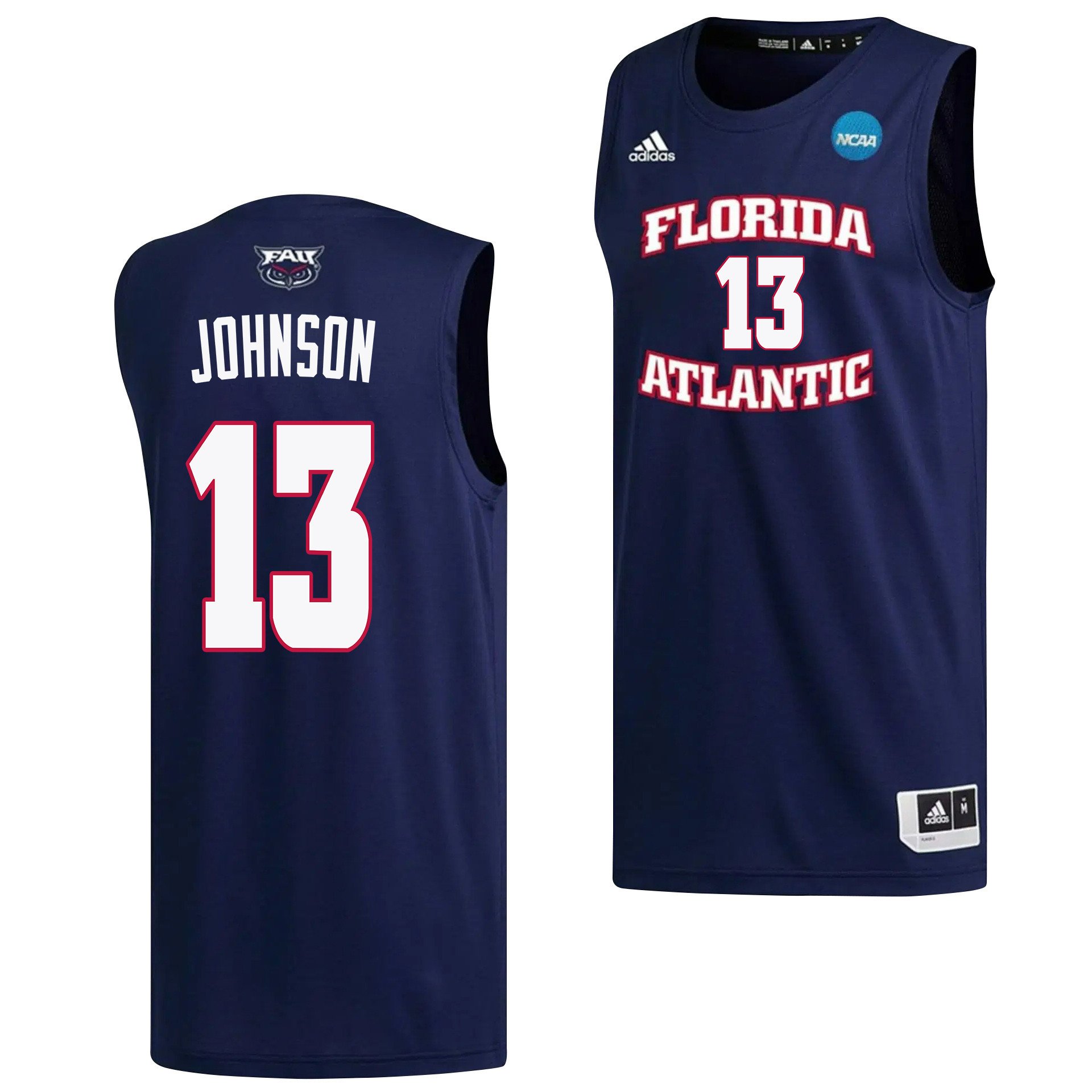 Jack Johnson 13 FAU Owls 2023 March Madness- Navy NCAA Jersey Men's