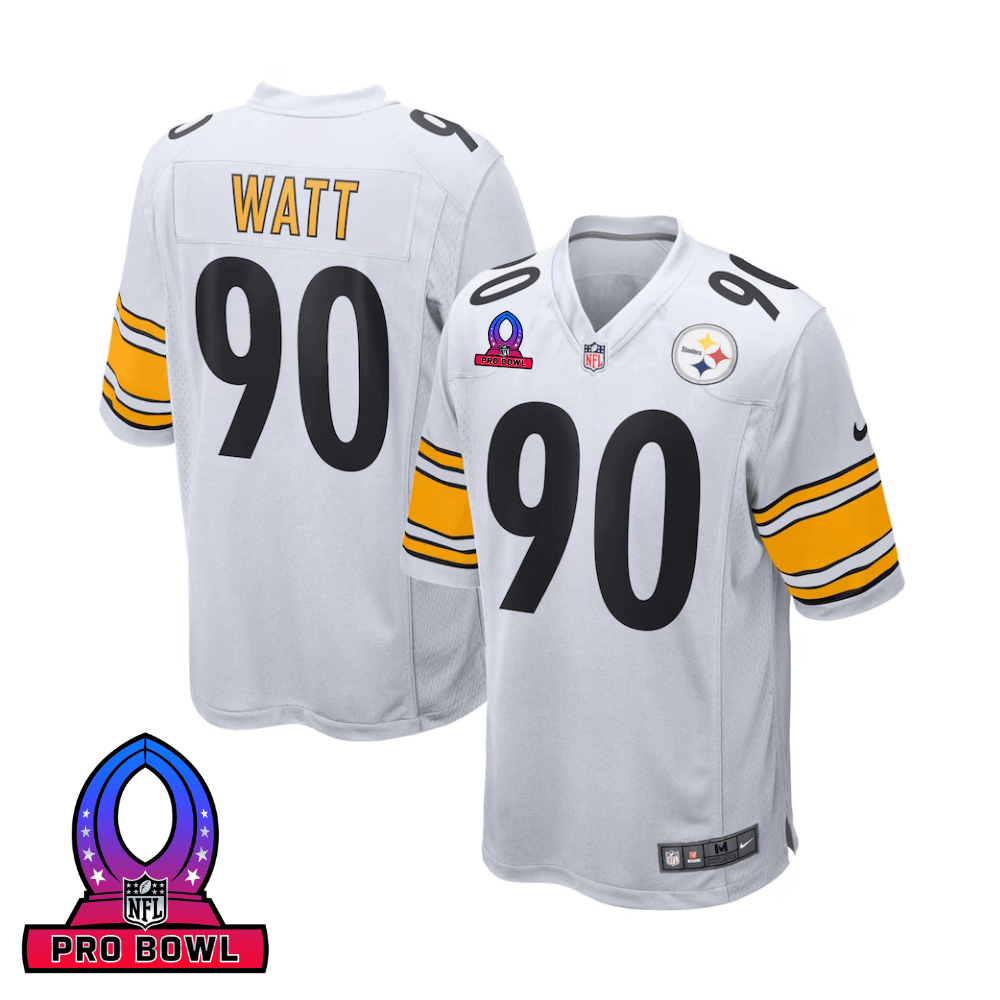 T.J. Watt 90 Pittsburgh Steelers 2025 Pro Bowl Patch Game White NFL Jersey Men's