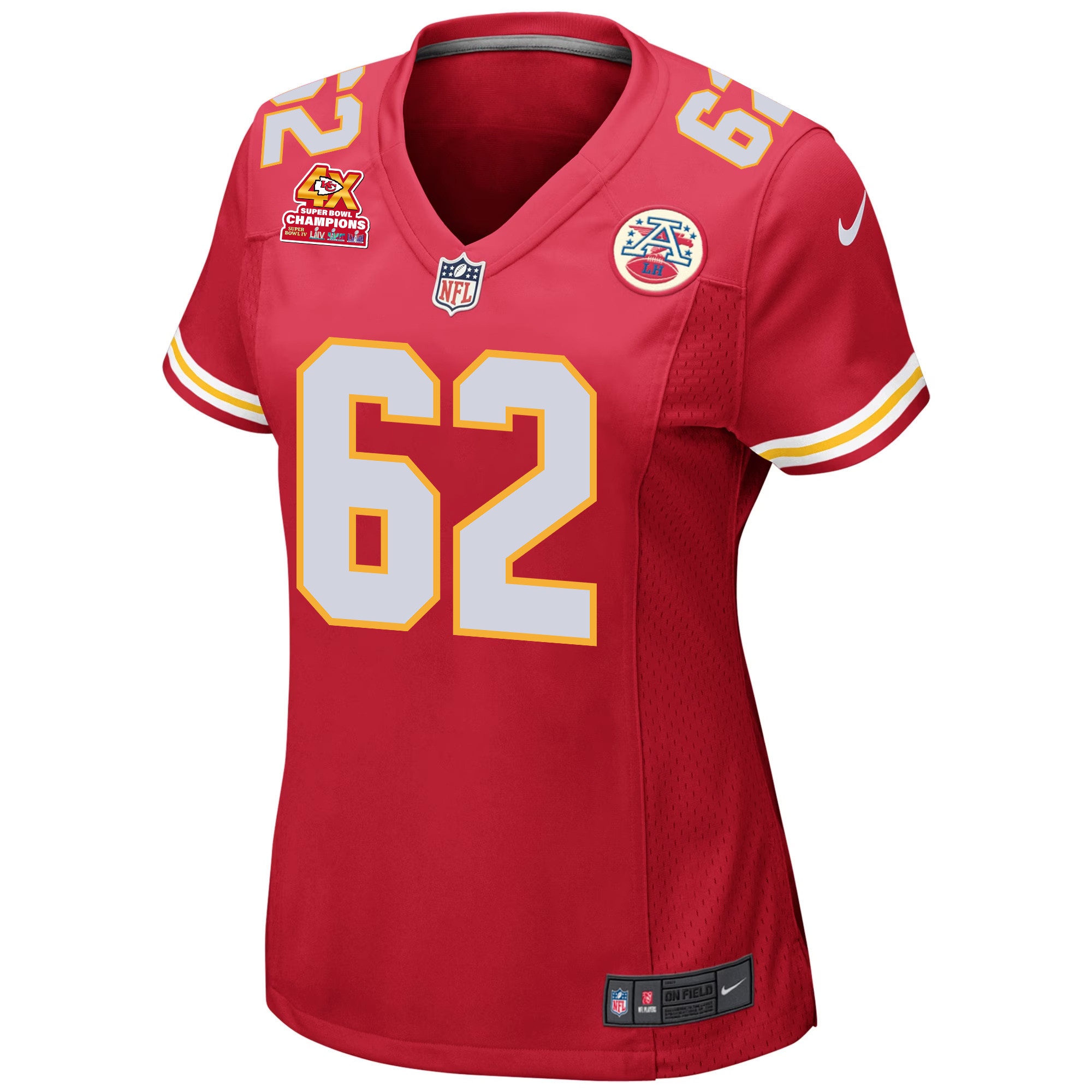 Joe Thuney 62 Kansas City Chiefs Super Bowl LVIII Champions 4X Game Red NFL Jersey Women's