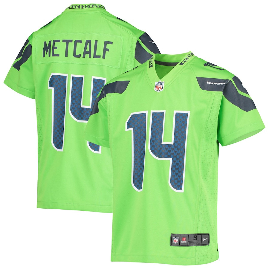 DK Metcalf 14 Seattle Seahawks Game Neon Green NFL Jersey Youth