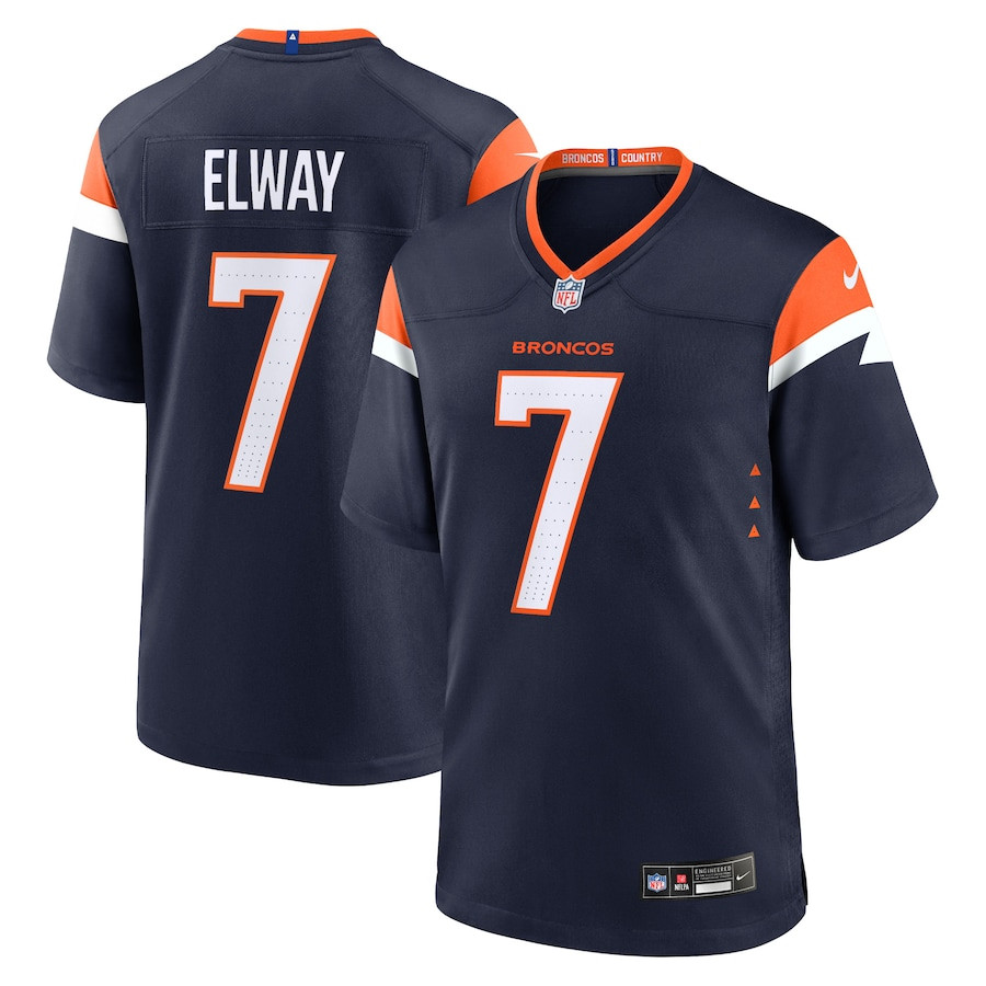 John Elway 7 Denver Broncos Alternate Game Retired Navy NFL Jersey Men's
