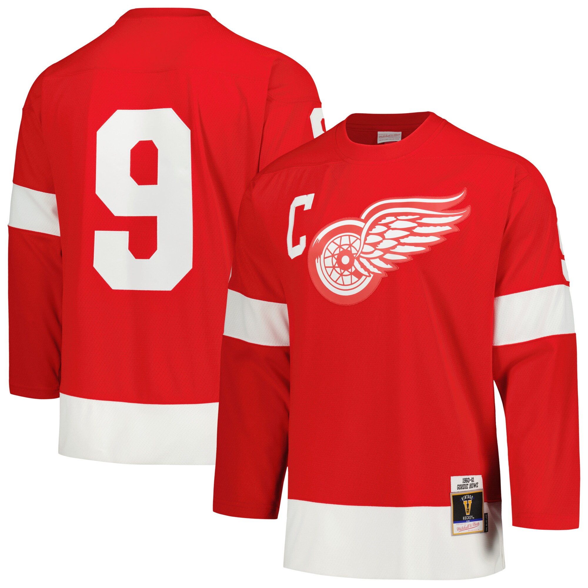 Detroit Red Wings Gordie Howe Mitchell Ness Red Captain Patch 1960/61 Blue Line Player NHL Jersey Men's