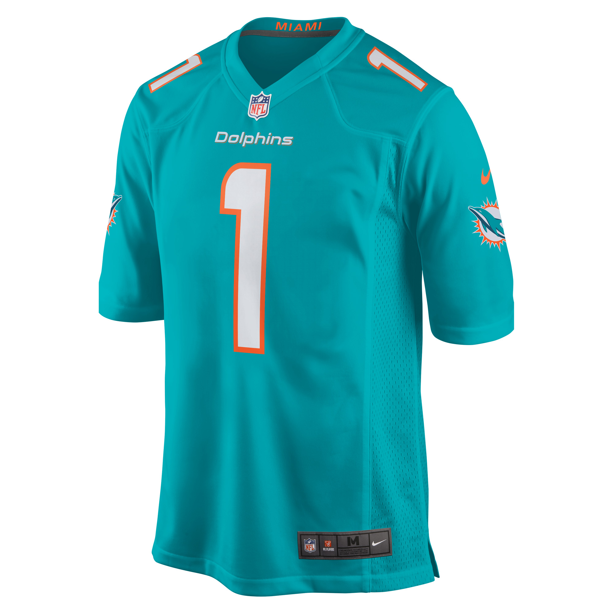 Miami Dolphins Number 1 Groom Aqua Game NFL Jersey Men's