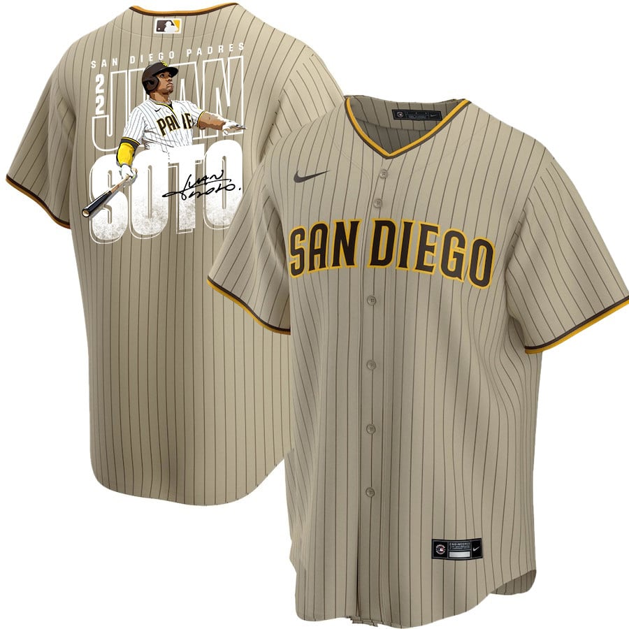 Juan Soto 22 San Diego Padres Signed Posture 2023 Alternate Player Tan MLB Jersey Men's