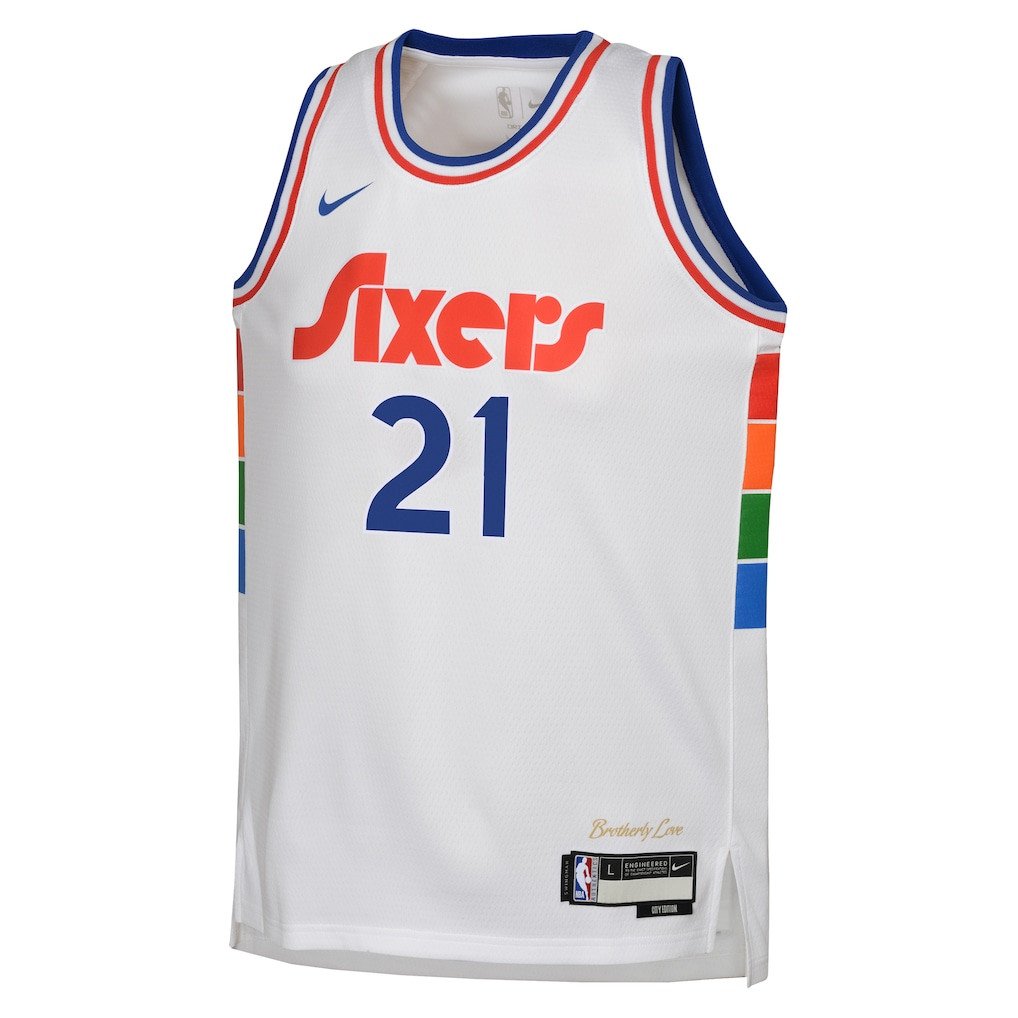 Joel Embiid 21 Philadelphia 76ers 2024/25 Swingman Playe City Editio White NBA Jersey Youth