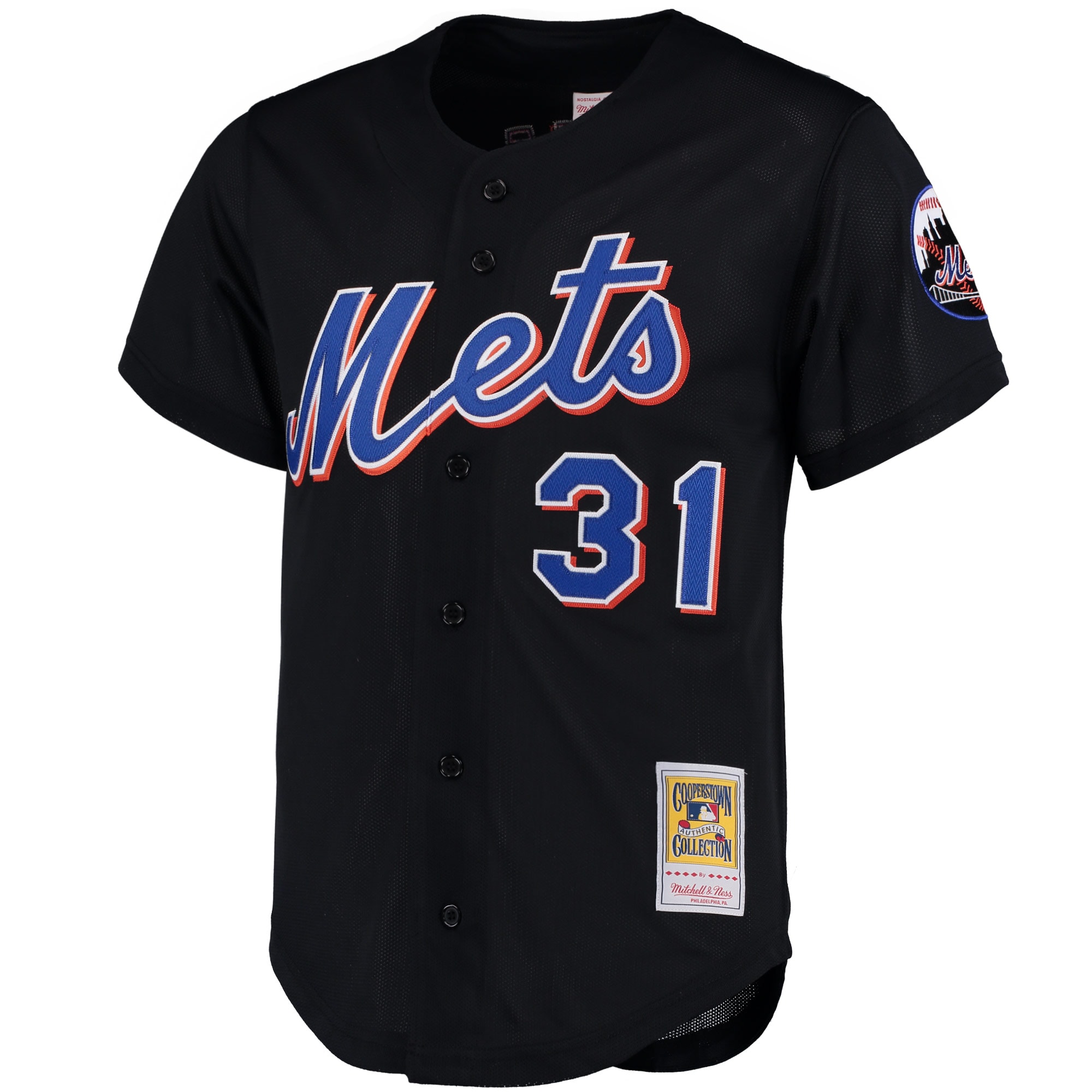 New York Mets Mike Piazza Mitchell Ness Black Cooperstown Collection Mesh Batting Practice Button-Up MLB Jersey Men's