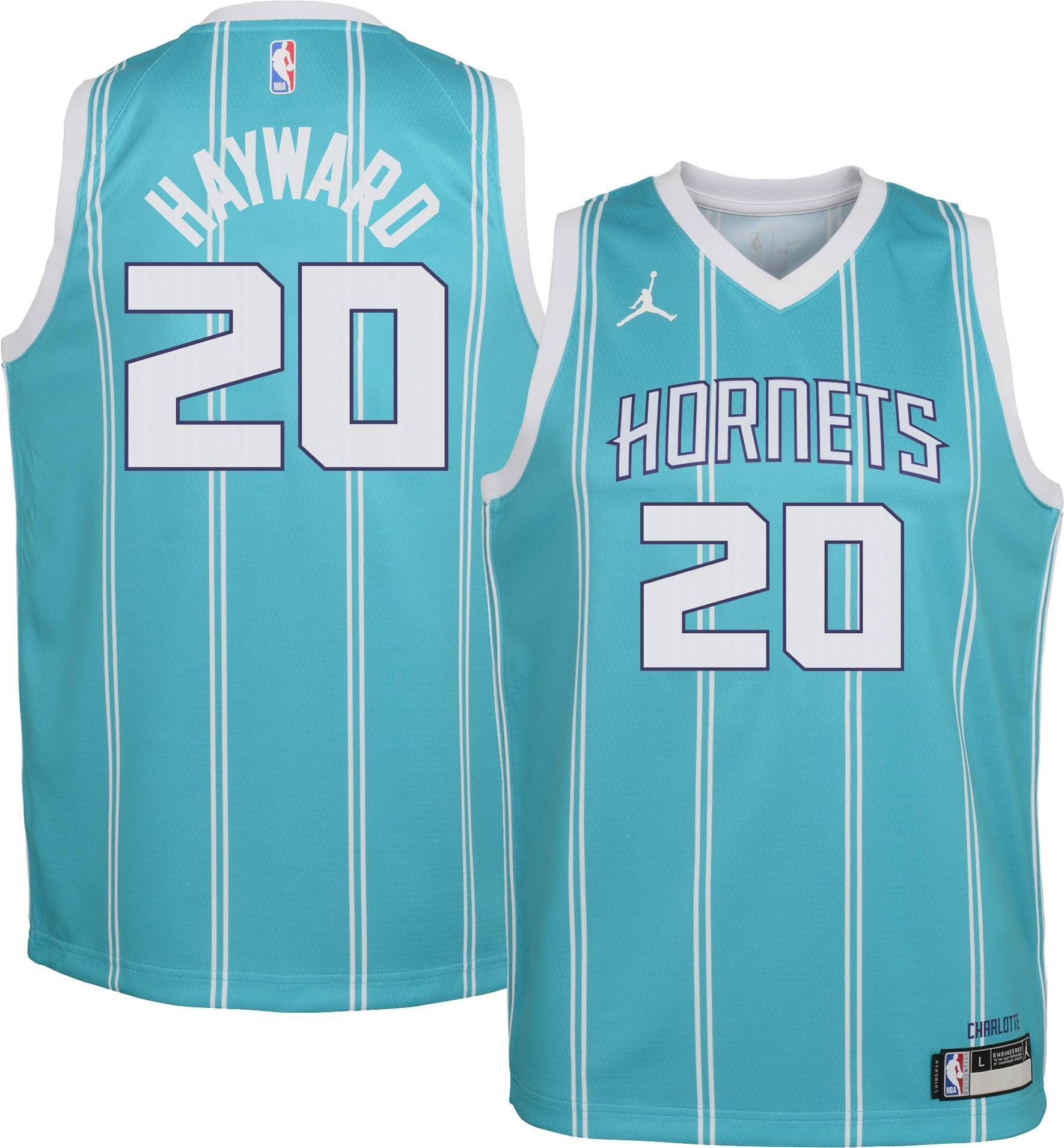 Jorda Charlotte Hornets Gordon Hayward 20 Teal Dri-fit Swingman NBA Jersey Youth