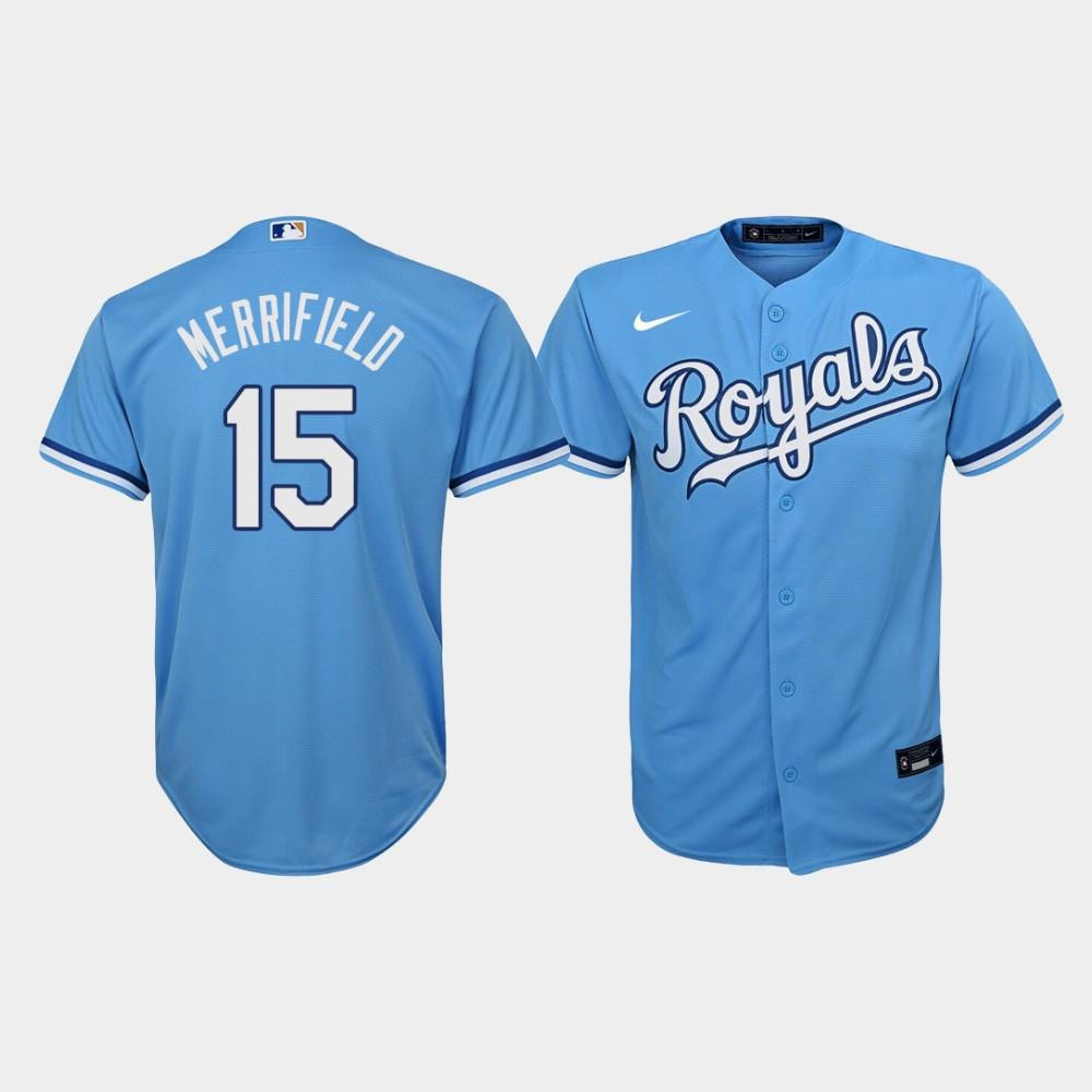 Kansas City Royals Whit Merrifield 15 Light Blue Alternate MLB Jersey Youth