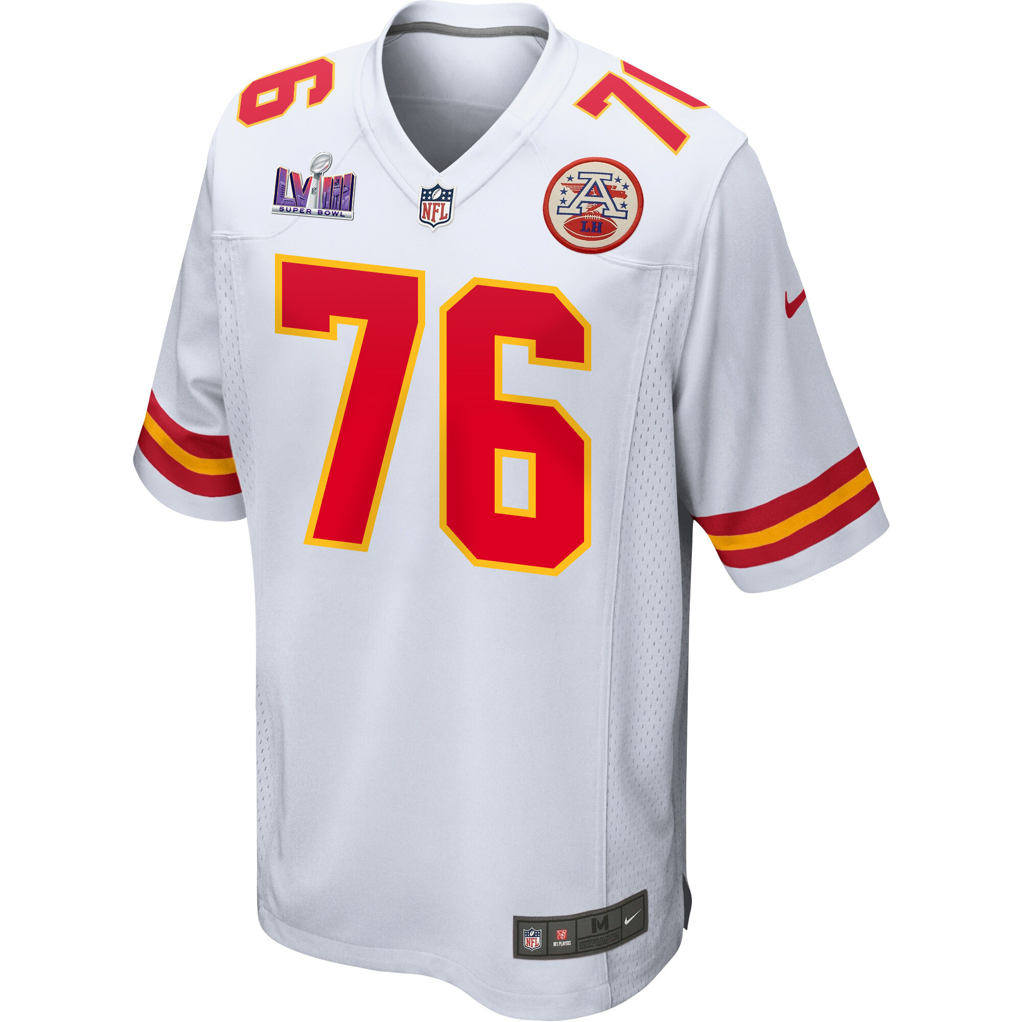 Prince Tega Wanogho 76 Kansas City Chiefs Super Bowl LVIII Patch Game White NFL Jersey Men's