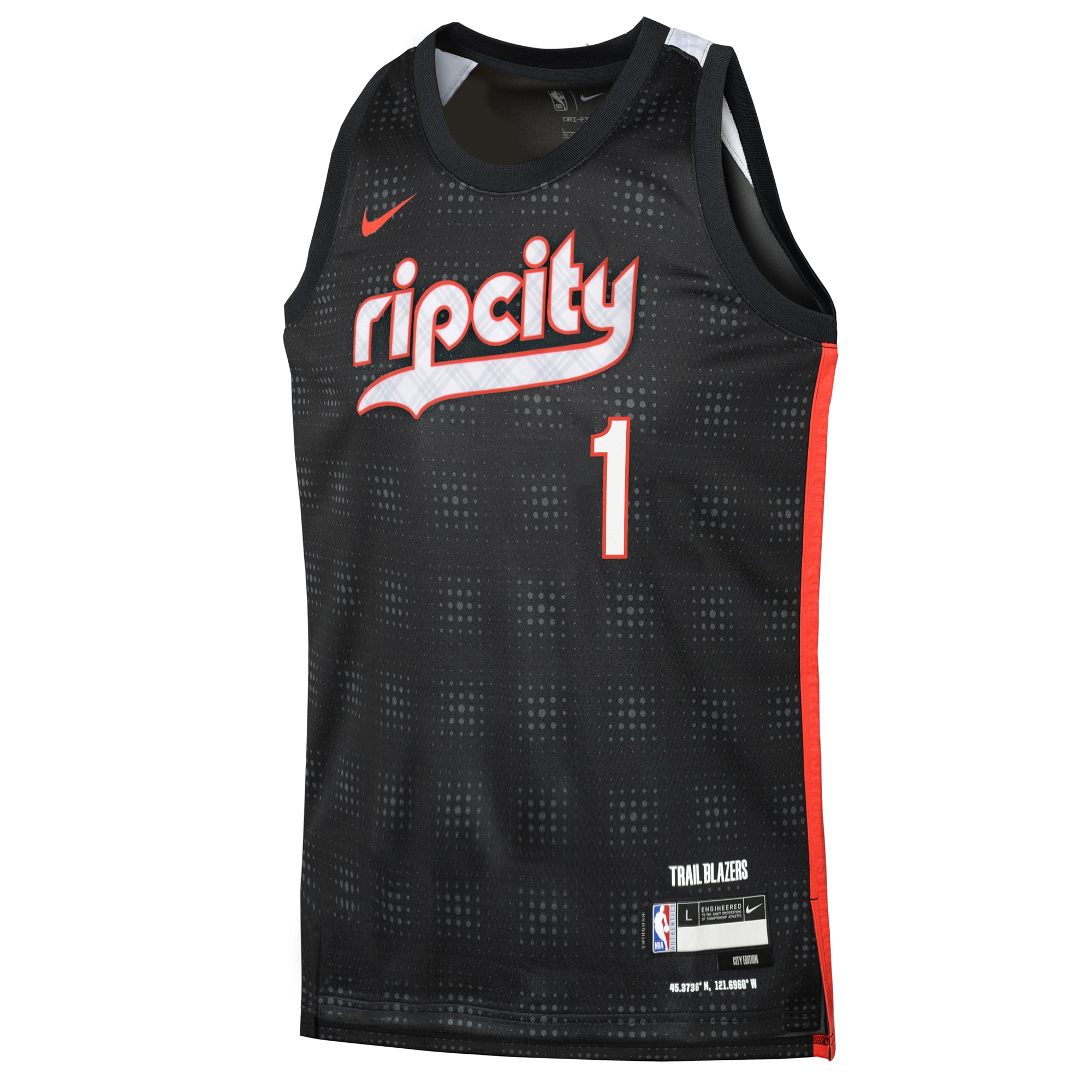 Camiseta City Edition Swingman de los Portland Trail Blazers 2024 Negro Anfernee Simons Juvenil NBA Jersey Men's