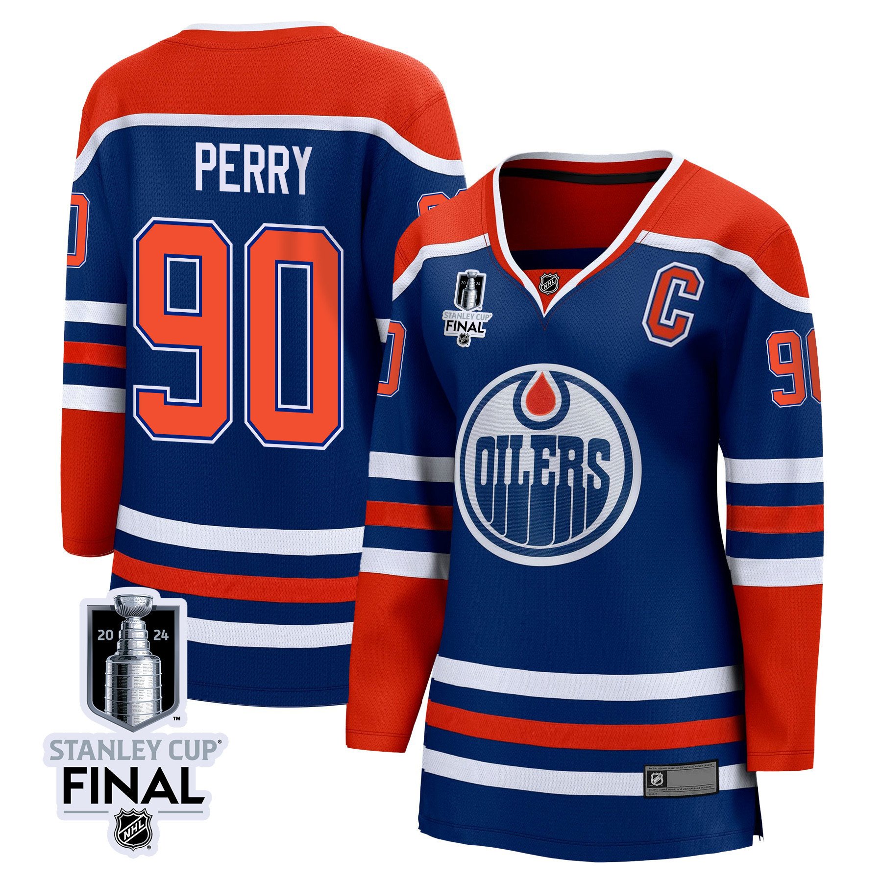 Corey Perry 90 Edmonton Oilers 2024 STANLEY CUP Final Home Royal NHL Jersey Women's