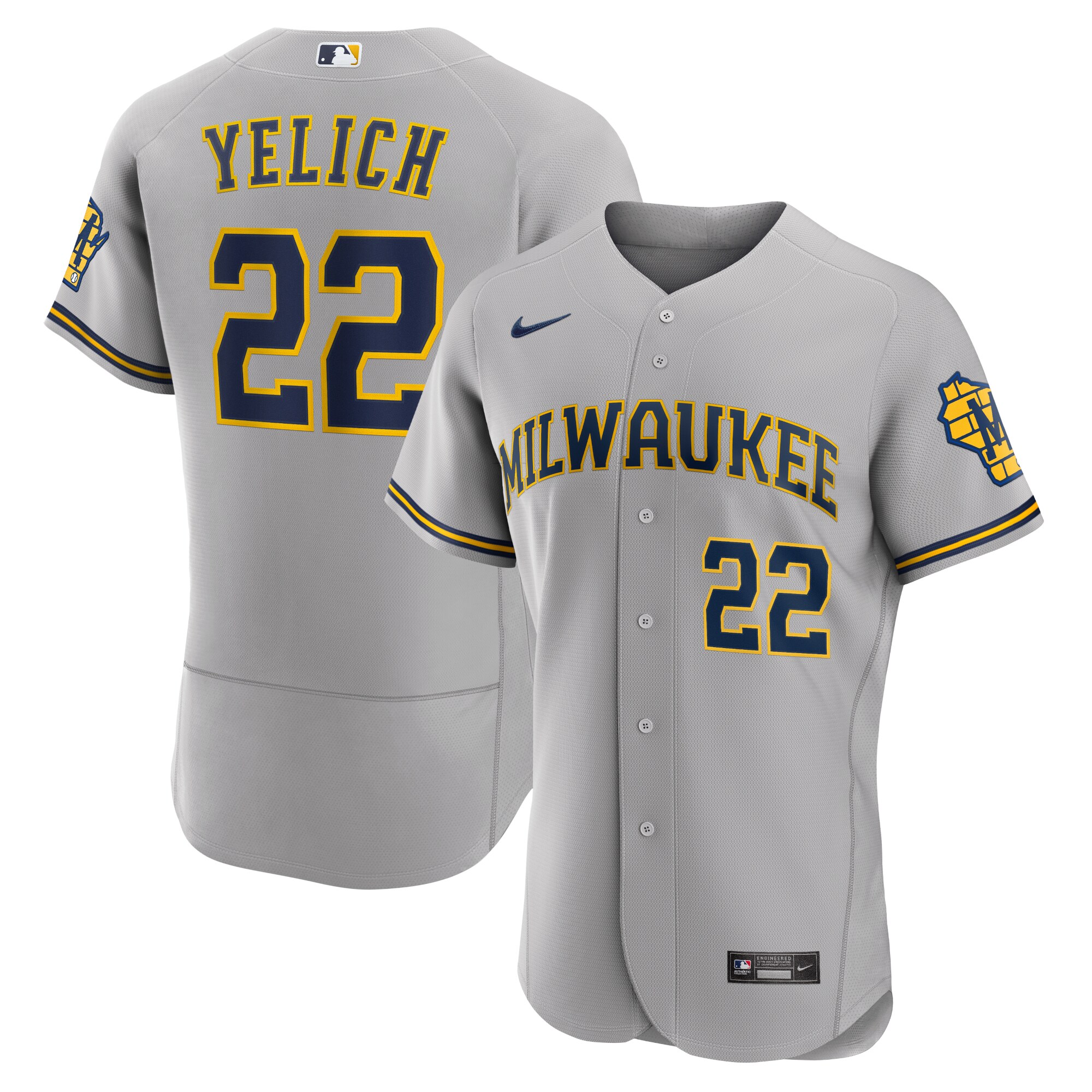 Milwaukee Brewers Christian Yelich Gray Road Player Logo MLB Jersey Men's