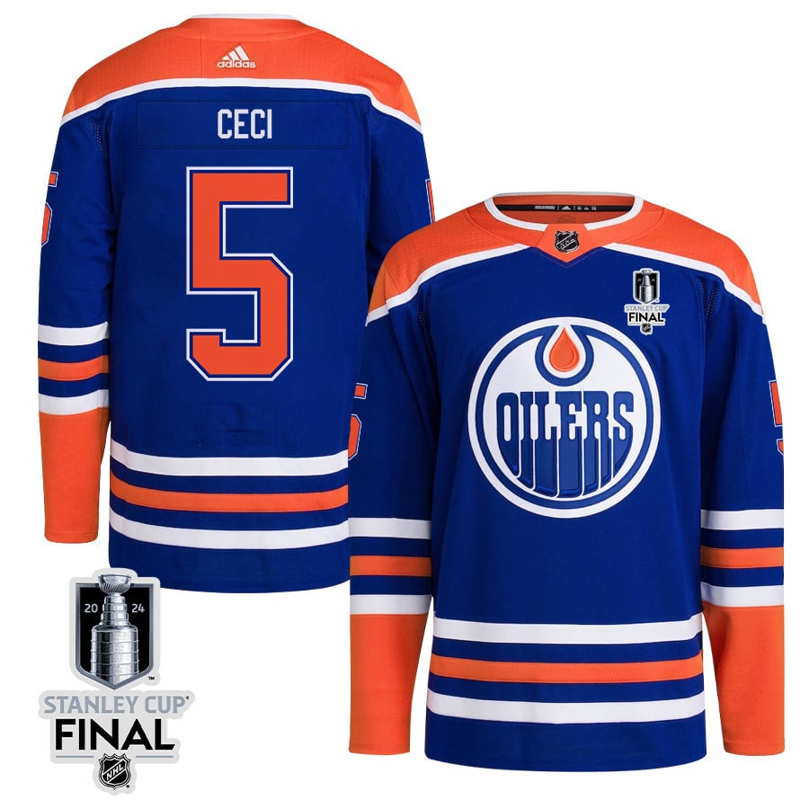 Cody Ceci 5 Edmonton Oilers 2024 STANLEY CUP Final Home Primegreen Royal NHL Jersey Men's