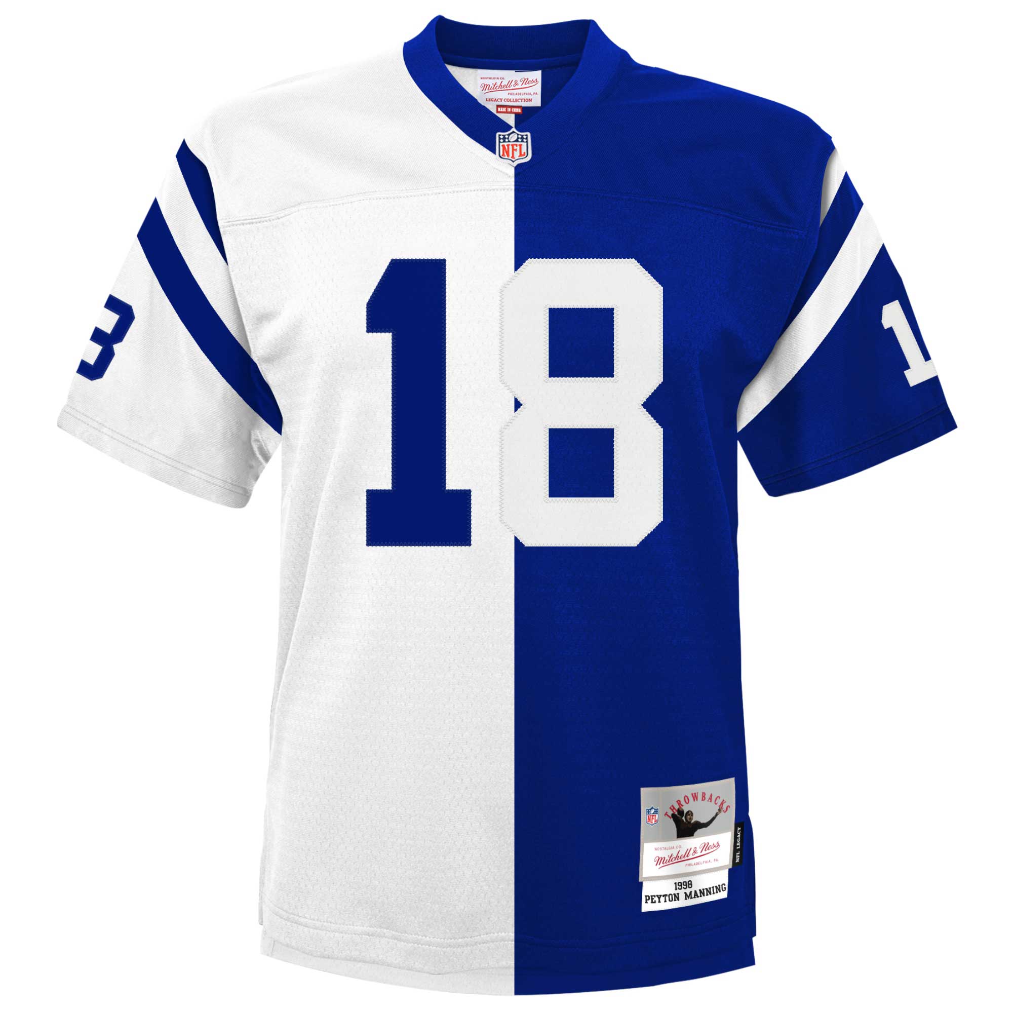 Indianapolis Colts Peyton Manning Mitchell Ness White/Royal Split Legacy NFL Jersey Youth