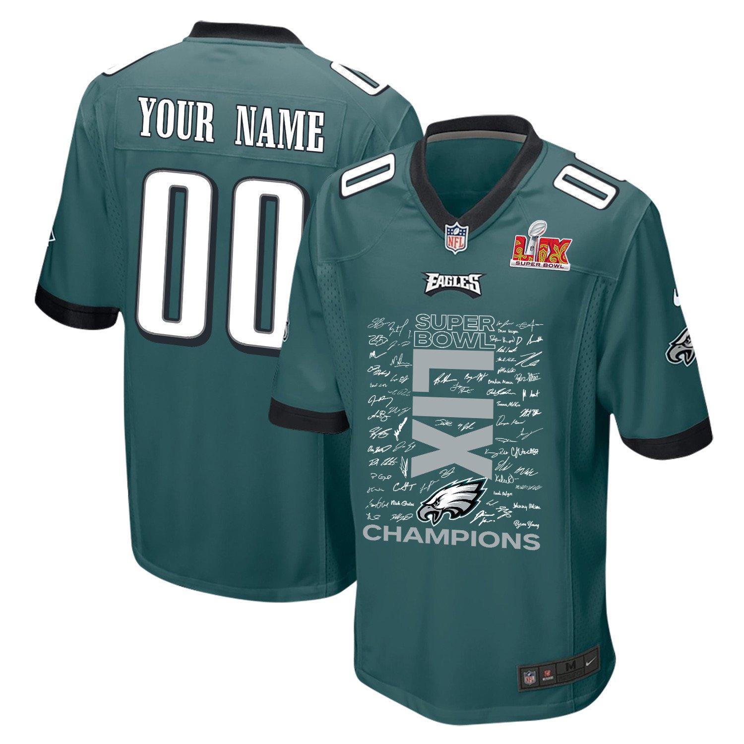 Philadelphia Eagles Super Bowl LIX Champions Roster Autograph Signing Game Midnight Green NFL Jersey Men's