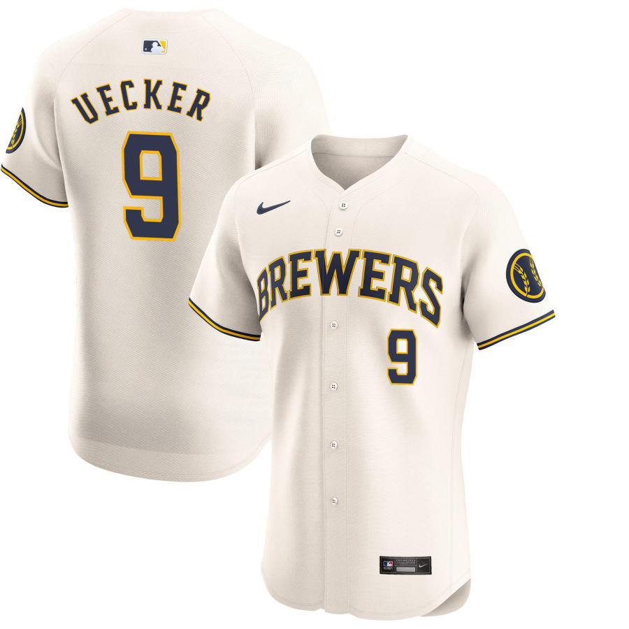 Bob Uecker #9 Milwaukee Brewers Home ELITE Cream MLB Jersey Men's