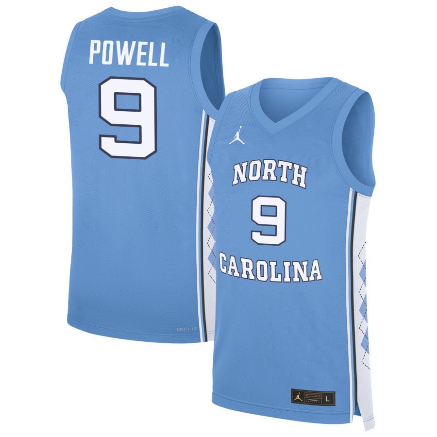 Drake Powell 9 North Carolina Tar Heels Carolina Blue NCAA Jersey Men's