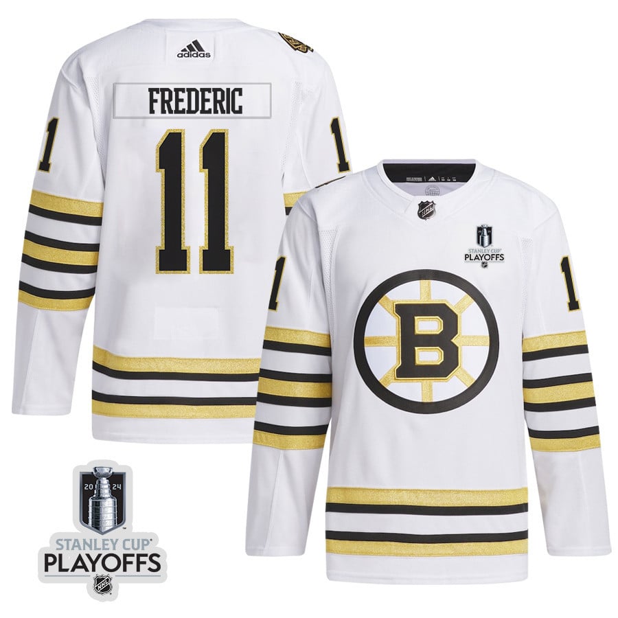 Trent Frederic 11 Boston Bruins 2024 Playoffs Patch Away White NHL Jersey Men's