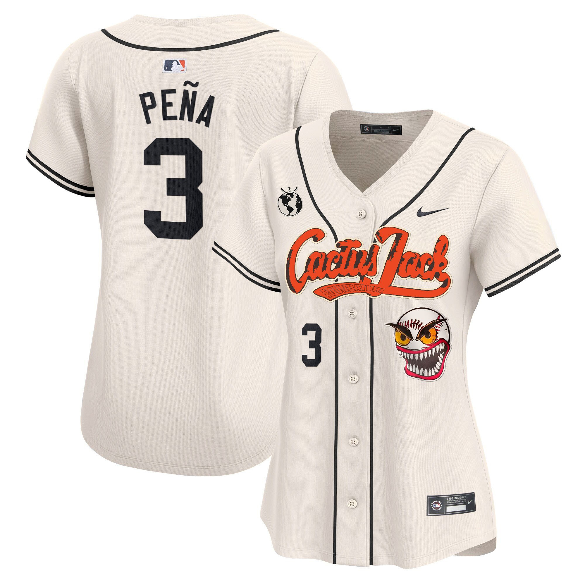 Jeremy Pena 3 Houston Astros Cactus Jack Patch Cream MLB Jersey Women's