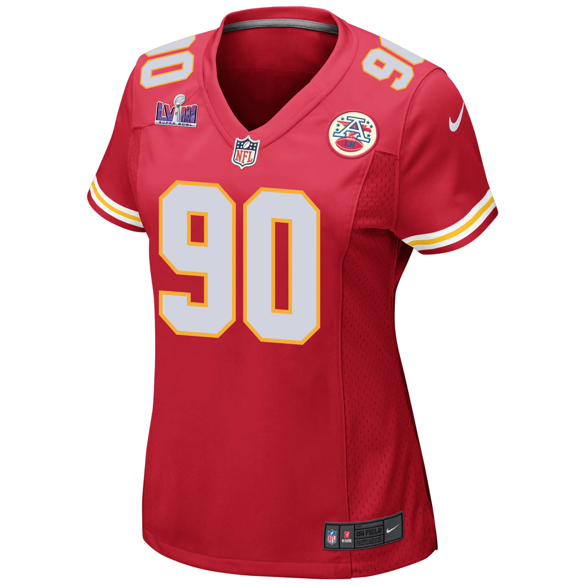 Charles Omenihu 90 Kansas City Chiefs Super Bowl LVIII Patch Game Red NFL Jersey Women's