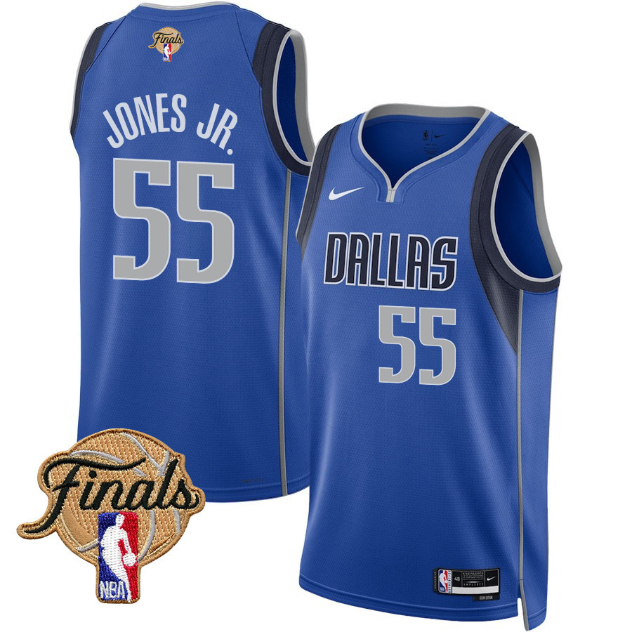 Derrick Jones Jr. 55 Dallas Mavericks 2024 FINALS PATCH Swingman Icon Edition Blue NBA Jersey Men's