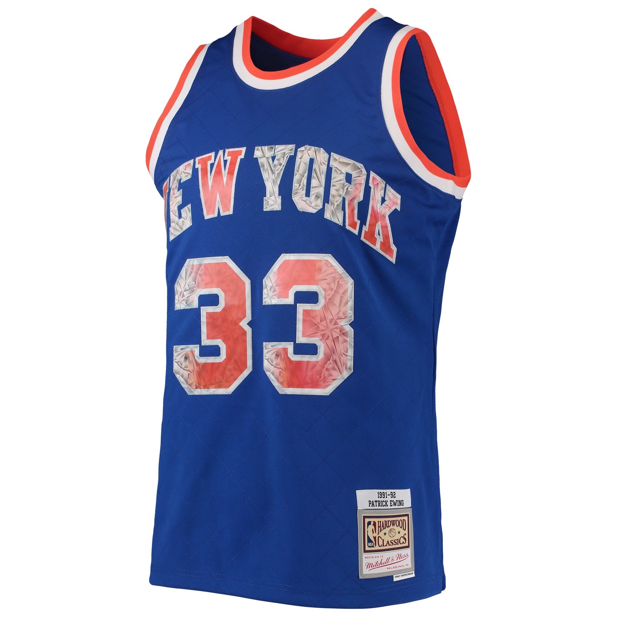 Mitchell Ness Patrick Ewing Blue New York Knicks 1991/92 Hardwood Classics 75th Anniversary Diamond Swingman NBA Jersey Men's