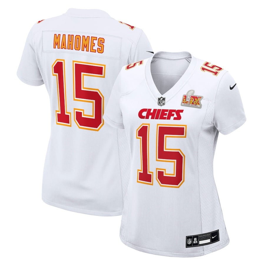 Patrick Mahomes 15 Kansas City Chiefs Super Bowl LIX Fashion Game Tundra White NFL Jersey Women's