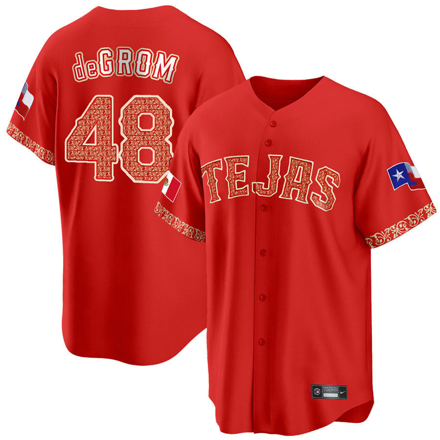 Jacob Degrom 48 Texas Rangers Mexican Collection Red MLB Jersey Men's