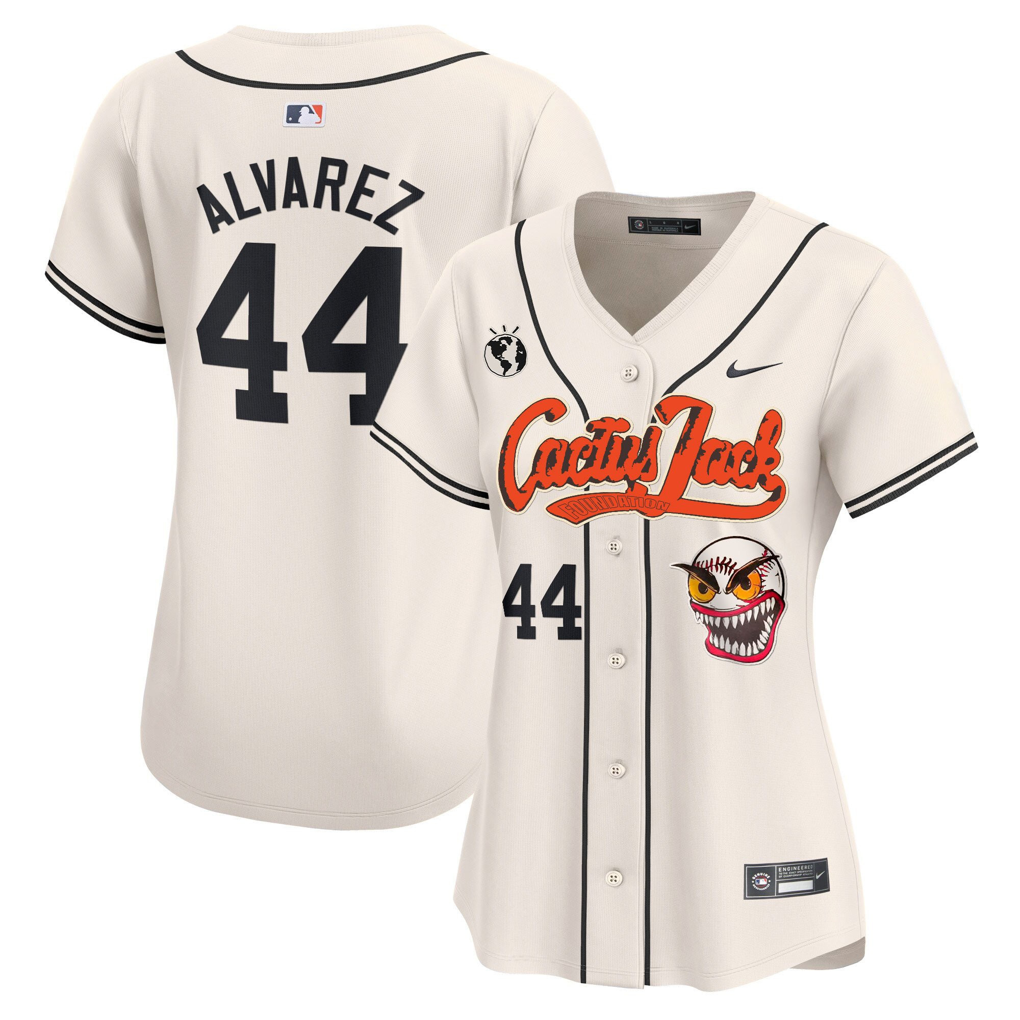 Yordan Alvarez 44 Houston Astros Cactus Jack Patch Cream MLB Jersey Women's
