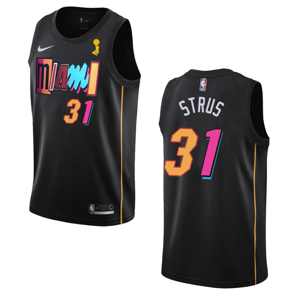 Miami Heat Max Strus 31 Champions Cup 2023 Patch Black NBA Jersey Men's