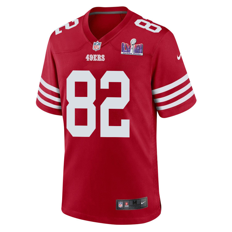 Ross Dwelley 82 San Francisco 49ers Super Bowl LVIII Patch Game Scarlet NFL Jersey Men's