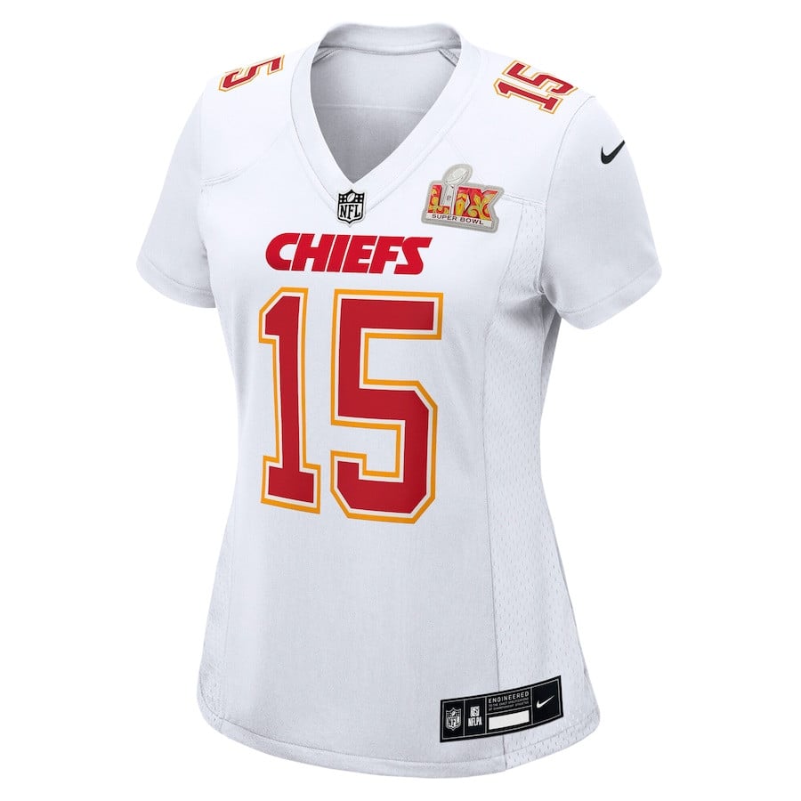 Patrick Mahomes 15 Kansas City Chiefs Super Bowl LIX Fashion Game Tundra White NFL Jersey Women's