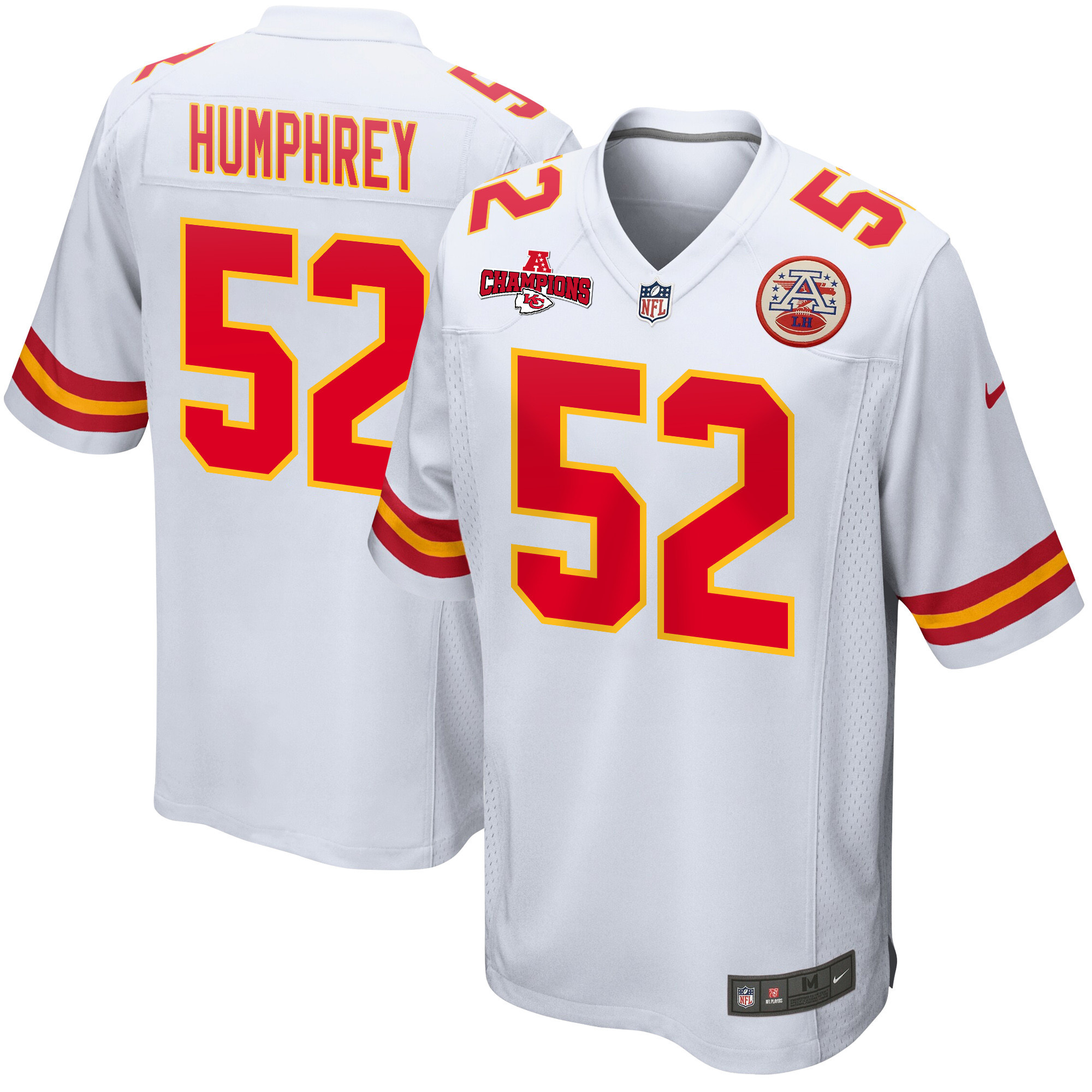 Creed Humphrey 52 Kansas City Chiefs AFC Champions Patch Game White NFL Jersey Men's