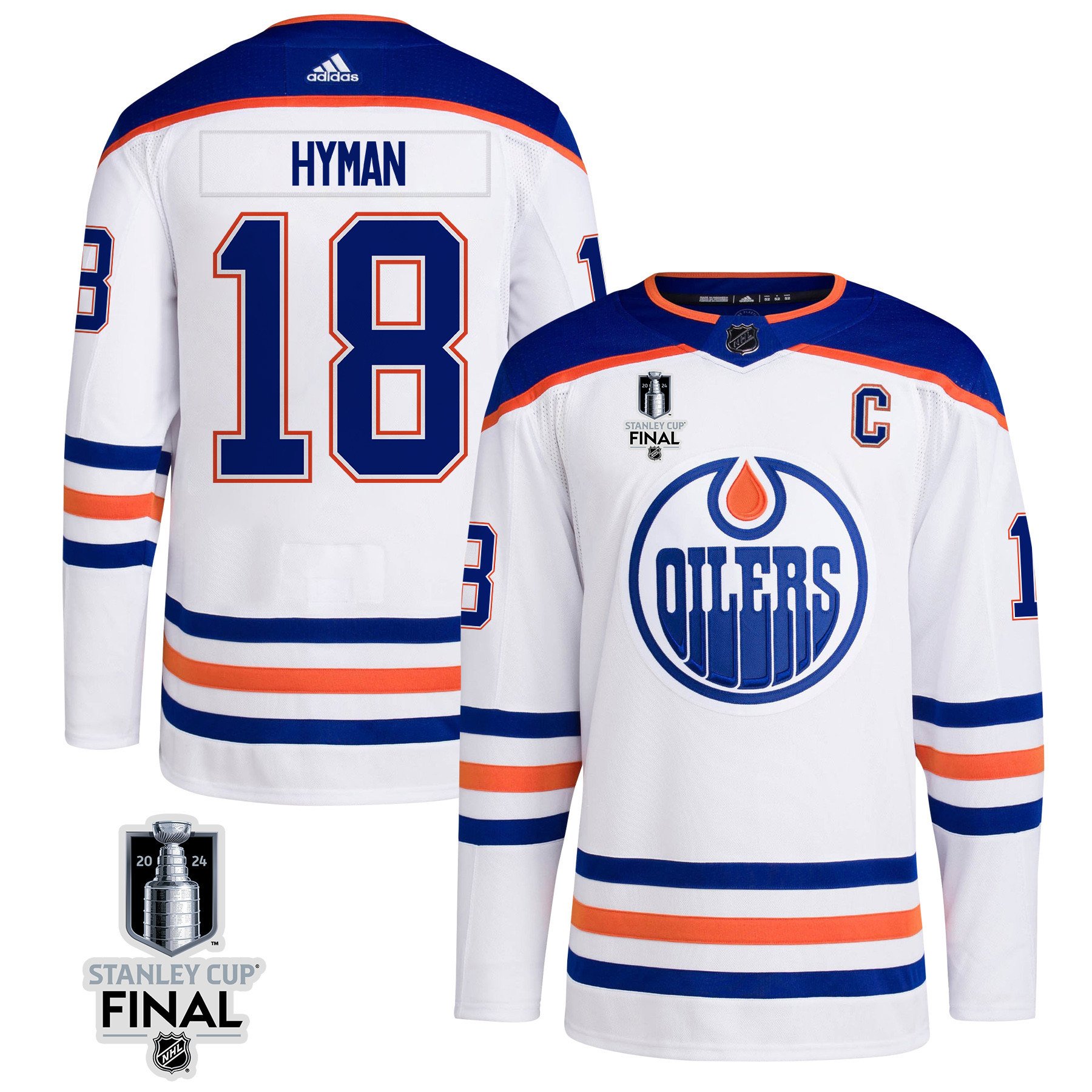 Zach Hyman 18 Edmonton Oilers 2024 STANLEY CUP Final Away White NHL Jersey Men's