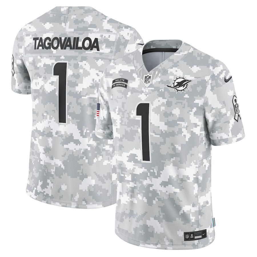 Tua Tagovailoa 1 Miami Dolphins 2024 Salute to Service Limited Arctic Camo NFL Jersey Men's