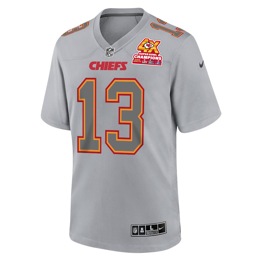 Nazeeh Johnson 13 Kansas City Chiefs Super Bowl LVIII Champions 4X Atmosphere Fashion Game Gray NFL Jersey Men's