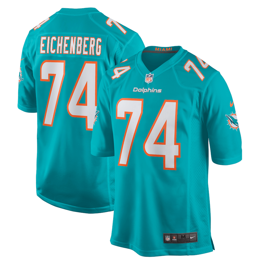 Liam Eichenberg 74 Miami Dolphins Game Aqua NFL Jersey Men's