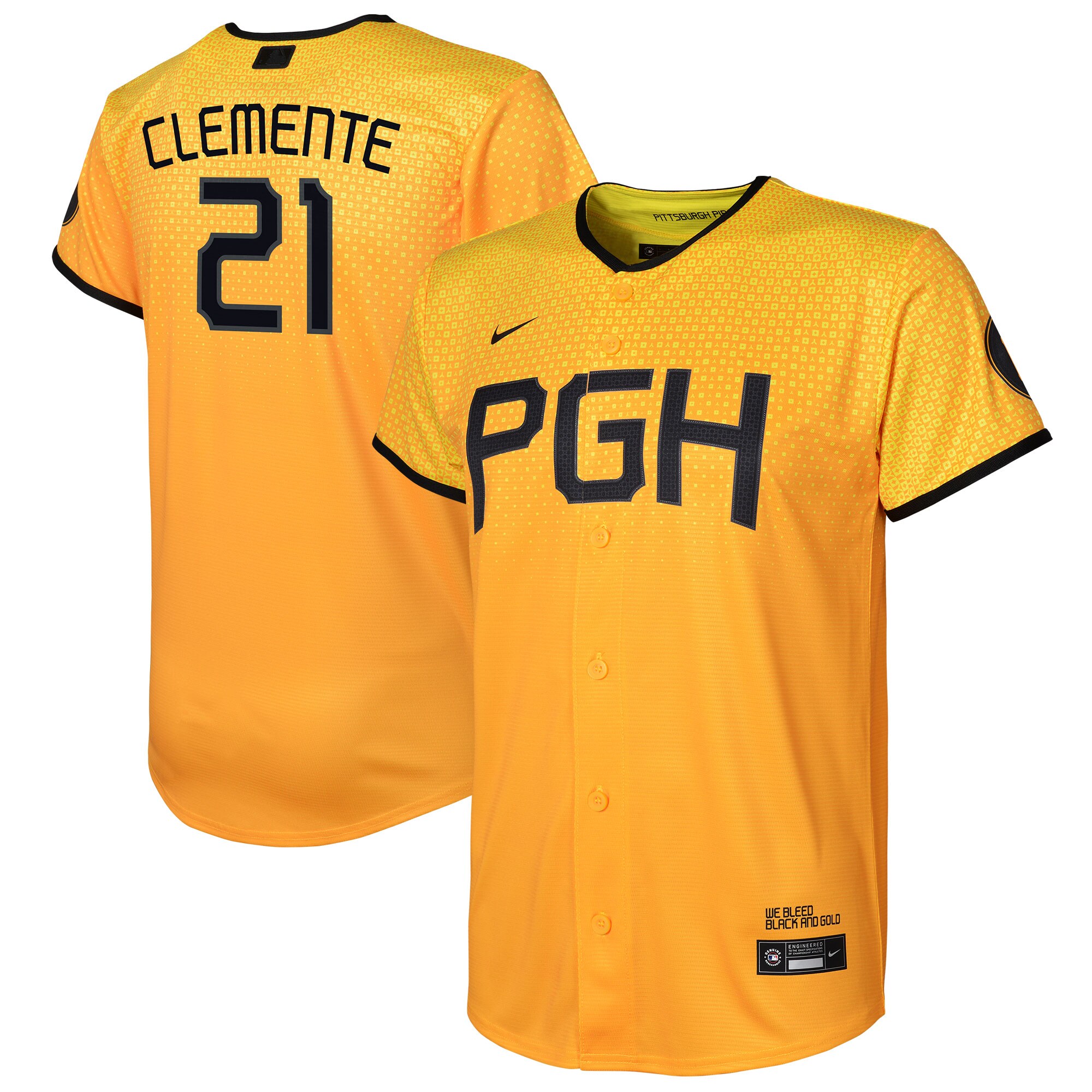 Preschool Pittsburgh Pirates Roberto Clemente Gold City Connect Player MLB Jersey Men's